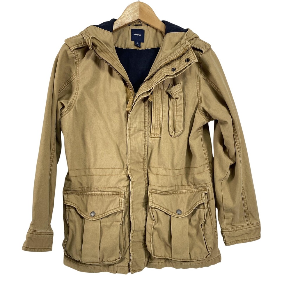 GapKids Jacket Boys Large 10 Camo Field Hooded Utility Cargo‎ Full Zip Cotton